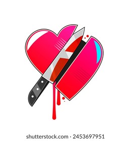 Red heartbreak broken heart or divorce flat vector icon for apps and websites