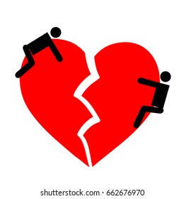 Red heartbreak. Broken heart or divorce flat icon for apps and websites.