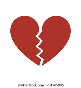 Red heartbreak, Broken heart icon. Isolated vector on white background.