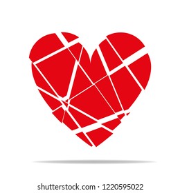 Red Heartbreak, Broken Heart. Vector Illustration In Flat Design Isolated On White Background With Shadow.