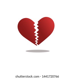 Red heartbreak icon, broken heart or divorce flat vector icon for apps and websites, concept of love isolated on white background, icon vector.