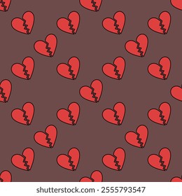 Red Heartbreak vector End of Love colored concept seamless pattern