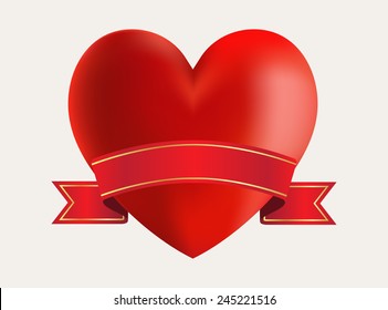 Red heart.Heart with ribbon.Vector illustration.