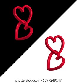 Red hearts 3D in the form of rings interlinked.
Symbol of love and fidelity at a wedding or Valentine's Day. Vector illustration.