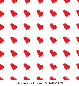 Red Hearts 3D in isometric on white background. Seamless pattern