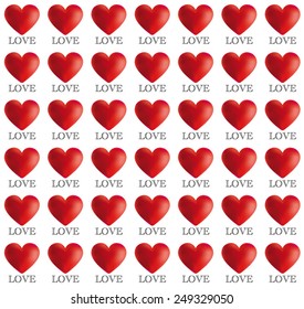 Red Hearts 3D with Love Text Pattern for Valentine's Day. Beautiful Pattern in red with Text LOVE
Vector Illustration for book cover, brochure, flyer, magazine, CD cover design, website, app, report