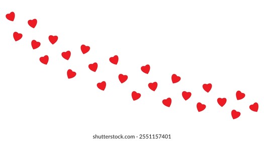 Red hearts arranged diagonally on a white background. Simple romantic pattern for Valentine's Day designs or wedding themes.