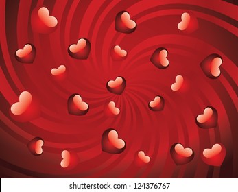 Red hearts and background with beams illustration.