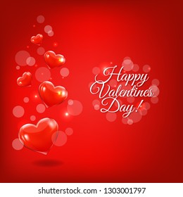 Red Hearts Background With Bokeh With Gradient Mesh, Vector Illustration