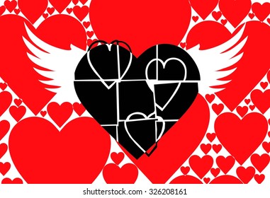 red hearts background with broken black heart together vector print pattern. for fashion and graphic design. t shirt print, fabric pattern wallpaper pattern, valentines day and gift offer, inspiring