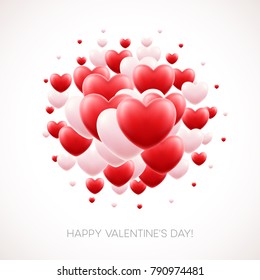 Red Hearts Background with Happy Valentines Day Greetings. Vector Illustration