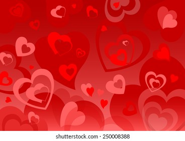 Red hearts background on Valentines Day