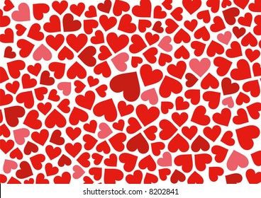 Red hearts background on white. Vector.