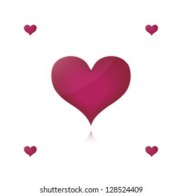 Red hearts background with reflection.