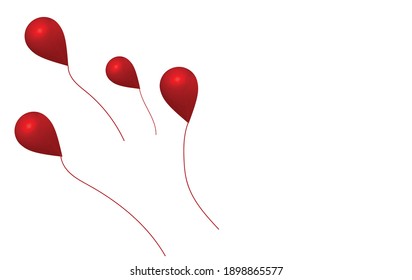 red hearts balloons on white background