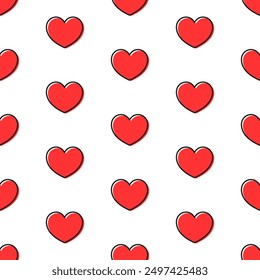 Red hearts with black outline on white background. Vector seamless pattern. Best for textile, wallpapers, wrapping paper, package and St. Valentine's Day decoration.