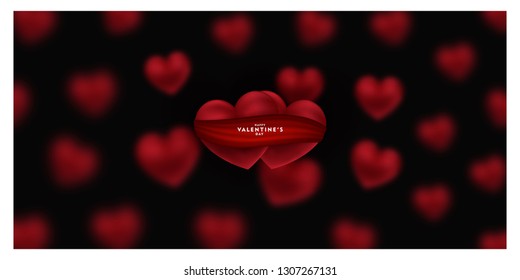 red hearts blur effect design for saint valentine's day, Celebration card, vector illustration