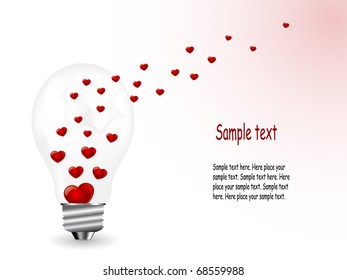 Red hearts in broken lightbulb