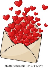 A Lot of Red Hearts in Brown Envelope Vector Illustration