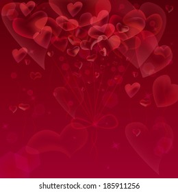 Red hearts bubbles abstract background. Vector illustration 
