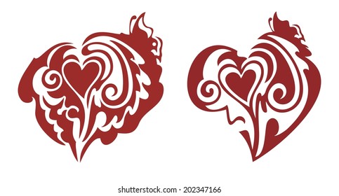 Red hearts with a butterfly