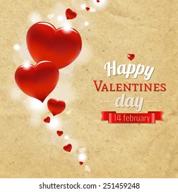 Red Hearts With Cardboard Background And Text With Gradient Mesh, Vector Illustration