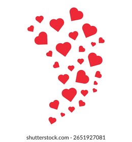 Red hearts cascading on white, ideal for romantic Valentine's Day, digital designs, crafting