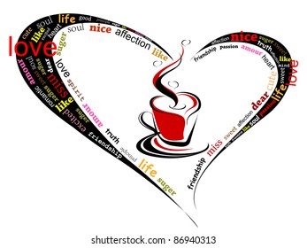 red hearts, circle background with hanging romantic heart shape, vector illustration