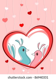 red hearts, circle background with hanging romantic heart shape, vector illustration