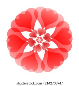 Red Hearts Circular Mandala Design on White.