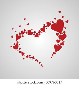 Red hearts collected in heart. Vector Illustration of a Valentines Day Card