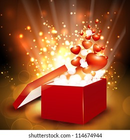 Red hearts coming out from gift box. EPS 10