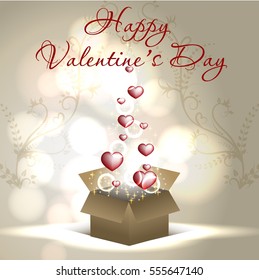 Red hearts coming out from gift box. EPS 10