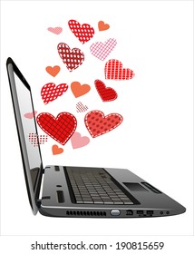 Red hearts coming out from Laptop 