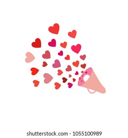 red hearts coming out of the megaphone	