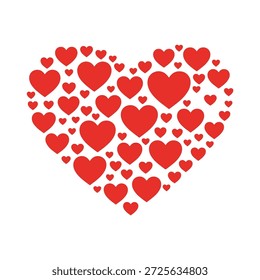 Composición de corazones rojos en forma de corazón Grande para el día de San Valentín y el concepto de romance
