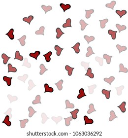 Red hearts confetti background. Falling vector background. Red and pink explosion of hearts for wedding invitation or anniversary greeting card. Valentine celebration template. Romantic illustration.