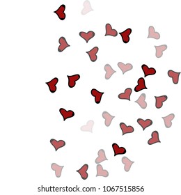 Red hearts confetti background. Falling vector background. Red and pink explosion of hearts for wedding invitation or anniversary greeting card. Valentine celebration template. Romantic illustration.