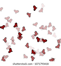Red hearts confetti background. Falling vector background. Red and pink explosion of hearts for wedding invitation or anniversary greeting card. Valentine celebration template. Romantic illustration.