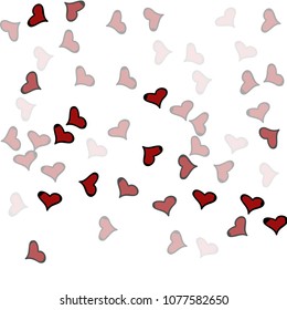 Red hearts confetti background. Falling vector background. Red and pink explosion of hearts for wedding invitation or anniversary greeting card. Valentine celebration template. Romantic illustration.