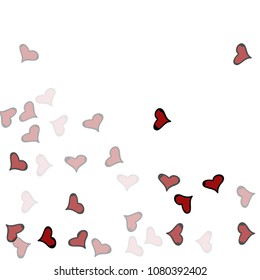 Red hearts confetti background. Falling vector background. Red and pink explosion of hearts for wedding invitation or anniversary greeting card. Valentine celebration template. Romantic illustration.
