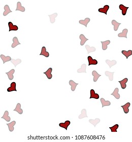 Red hearts confetti background. Falling vector background. Red and pink explosion of hearts for wedding invitation or anniversary greeting card. Valentine celebration template. Romantic illustration.