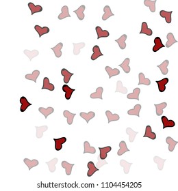 Red hearts confetti background. Falling vector background. Red and pink explosion of hearts for wedding invitation or anniversary greeting card. Valentine celebration template. Romantic illustration.