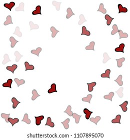 Red hearts confetti background. Falling vector background. Red and pink explosion of hearts for wedding invitation or anniversary greeting card. Valentine celebration template. Romantic illustration.