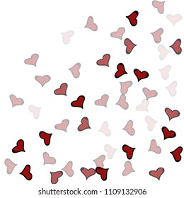 Red hearts confetti background. Falling vector background. Red and pink explosion of hearts for wedding invitation or anniversary greeting card. Valentine celebration template. Romantic illustration.