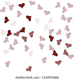Red hearts confetti background. Falling vector background. Red and pink explosion of hearts for wedding invitation or anniversary greeting card. Valentine celebration template. Romantic illustration.