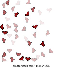 Red hearts confetti background. Falling vector background. Red and pink explosion of hearts for wedding invitation or anniversary greeting card. Valentine celebration template. Romantic illustration.