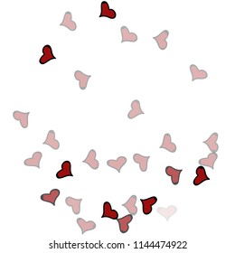 Red hearts confetti background. Falling vector background. Red and pink explosion of hearts for wedding invitation or anniversary greeting card. Valentine celebration template. Romantic illustration.