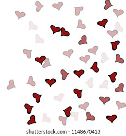 Red hearts confetti background. Falling vector background. Red and pink explosion of hearts for wedding invitation or anniversary greeting card. Valentine celebration template. Romantic illustration.