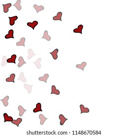 Red hearts confetti background. Falling vector background. Red and pink explosion of hearts for wedding invitation or anniversary greeting card. Valentine celebration template. Romantic illustration.